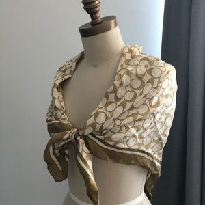 Huge khaki and white signature Coach silk scarf